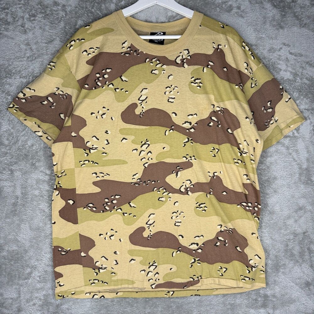 Vtg 80s Rothco Camo T-Shirt Mens 2XL Desert Storm Chocolate Chip Distressed Tee